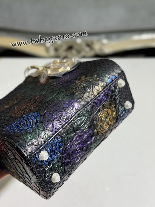 Dior专柜新款Lady女包迪奥高仿原单蟒蛇皮Ladymini三格戴妃手提单肩包 djfk1514